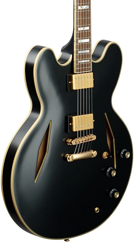 open zoom image for Epiphone Emily Wolfe Sheraton Stealth Electric Guitar (with Hard Bag), Black Aged Gloss, Full Left Front