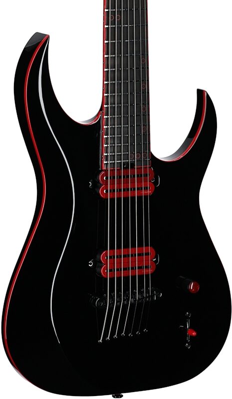 open zoom image for Schecter Sunset 7 Red Dawn 7-String Electric Guitar, Gloss Black, Full Left Front