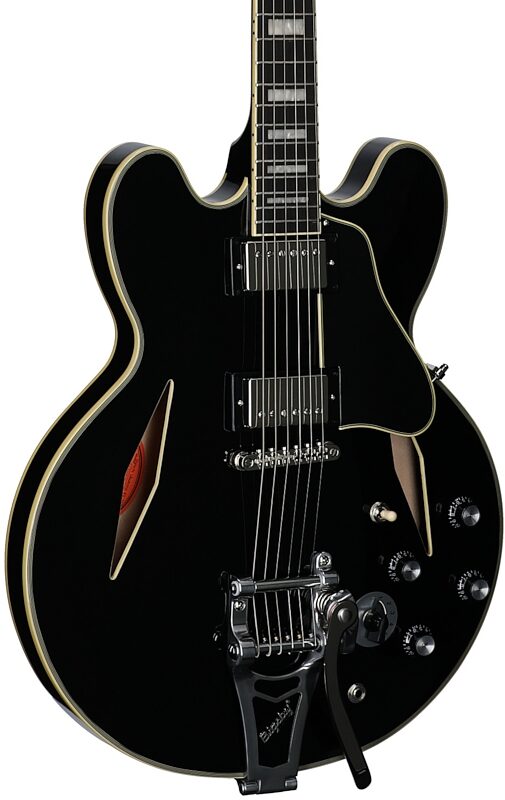 open zoom image for Epiphone Exclusive Shinichi Ubukata ES-355 Custom Electric Guitar (with Case), Ebony, Full Left Front