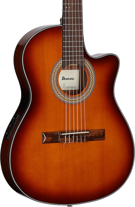open zoom image for Ibanez GA35TCE Thinline Classical Acoustic-Electric Guitar, Violin Sunburst, Open Box (Very Good), Full Left Front