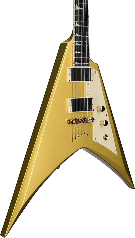 open zoom image for ESP LTD Kirk Hammett KH-V Electric Guitar (with Case), Metallic Gold, Full Left Front