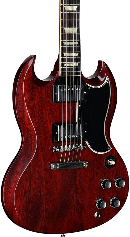 open zoom image for Gibson Custom 61 SG Standard VOS Electric Guitar (with Case), Cherry, with Nickel Hardware, Full Left Front