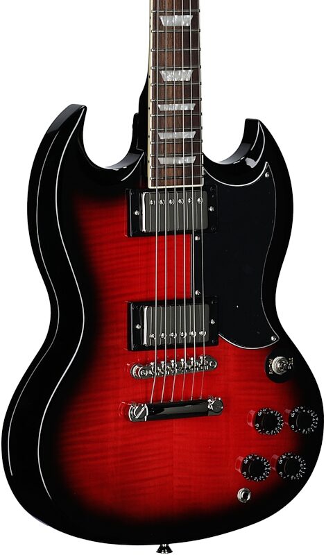 open zoom image for Epiphone SG Tribute Plus Electric Guitar, Cherry Burst, Full Left Front
