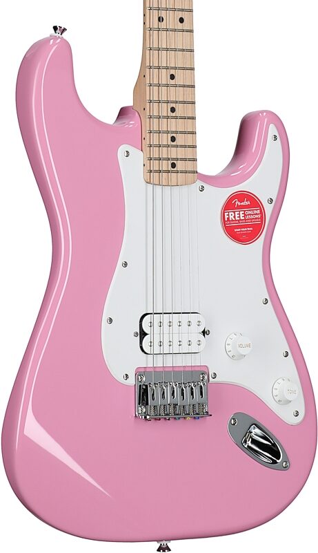 open zoom image for Squier Sonic Stratocaster Hard Tail Maple Neck Electric Guitar, Flash Pink, Full Left Front