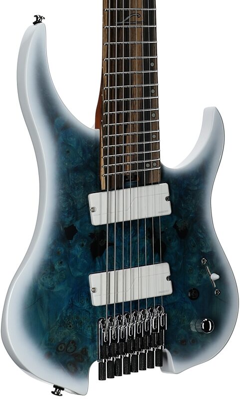 open zoom image for Legator Ghost G8FOD Multi-Scale Guitar (with Gig Bag), Arctic Blue, Full Left Front