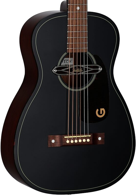 open zoom image for Gretsch Jim Dandy Deltoluxe Parlor Acoustic-Electric Guitar, Black Top, Full Left Front