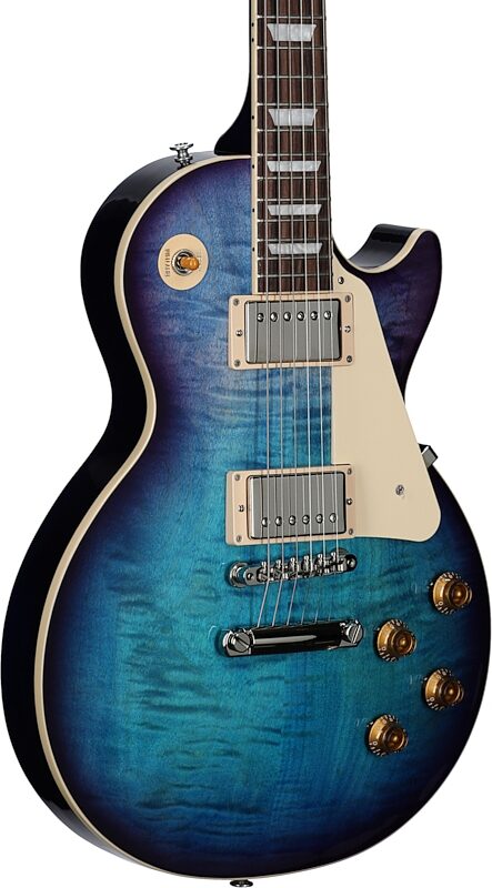 open zoom image for Gibson Les Paul Standard 50s Custom Color Electric Guitar, Figured Top (with Case), Blueberry Burst, Full Left Front