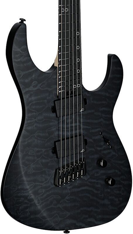 open zoom image for Legator Ninja 6 Multi-Scale Guitar, Black Quilted Maple, Full Left Front