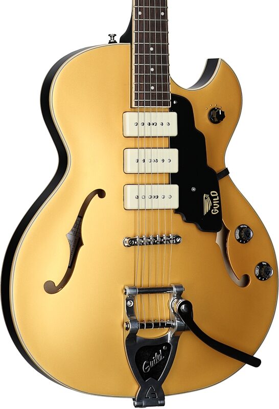 open zoom image for Guild Starfire I Jet 90 Electric Guitar, Satin Gold, Full Left Front