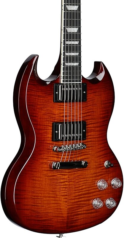 open zoom image for Epiphone SG Modern Figured Electric Guitar, Mojave Burst, with Gig Bag, Full Left Front