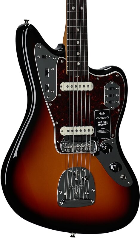 open zoom image for Fender Vintera III Mid 60s Jaguar Electric Guitar (with Gig Bag), 3-Color Sunburst, Rosewood Fretboard, Full Left Front
