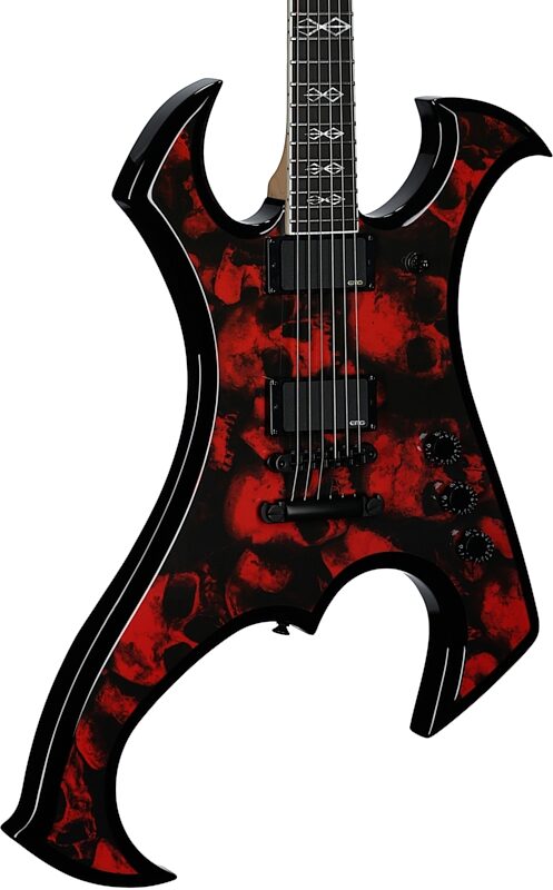 open zoom image for Wylde Audio Berzerker Raw Top Electric Guitar, Blood Skulls, Full Left Front