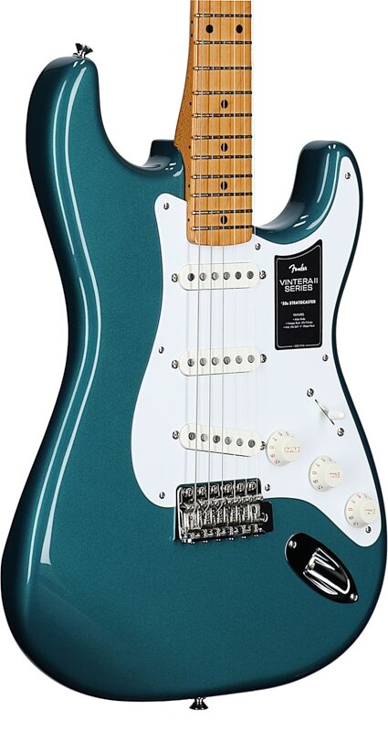 open zoom image for Fender Vintera II '50s Stratocaster Electric Guitar, Maple Fingerboard (with Gig Bag), Ocean Turquoise, Full Left Front