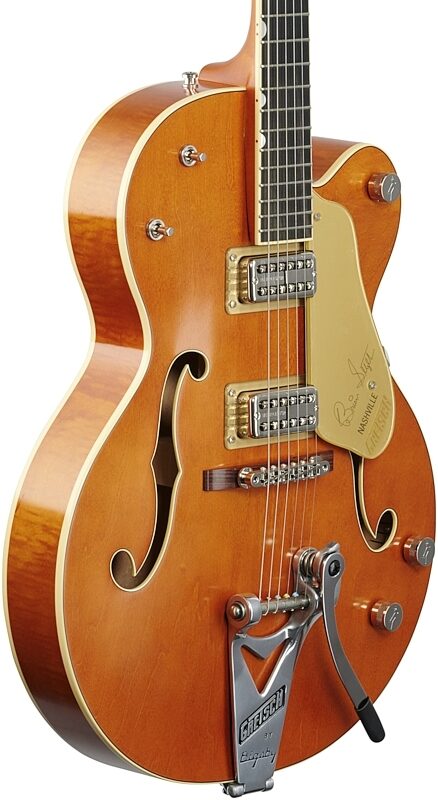 open zoom image for Gretsch G6120T-BSSMK Brian Setzer Signature 59 Bigsby Electric Guitar (with Case), Smoke Orange, Full Left Front
