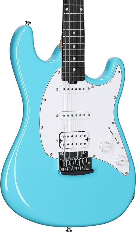 open zoom image for Sterling by Music Man Intro Series Cutlass HSS Electric Guitar, Electric Blue, Amaranth (Purpleheart) Fretboard, Full Left Front
