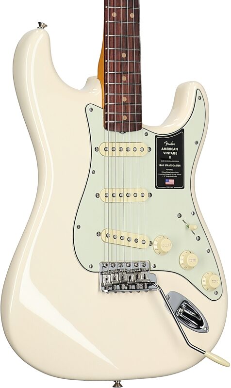 open zoom image for Fender American Vintage II 1961 Stratocaster Electric Guitar, Rosewood Fingerboard (with Case), Olympic White, Full Left Front