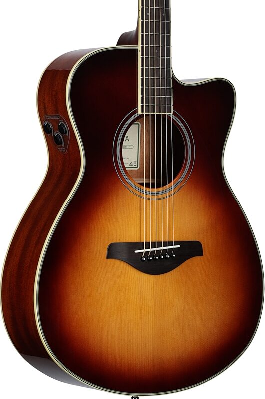 open zoom image for Yamaha FSC-TA Cutaway TransAcoustic Guitar, Brown Sunburst, Full Left Front