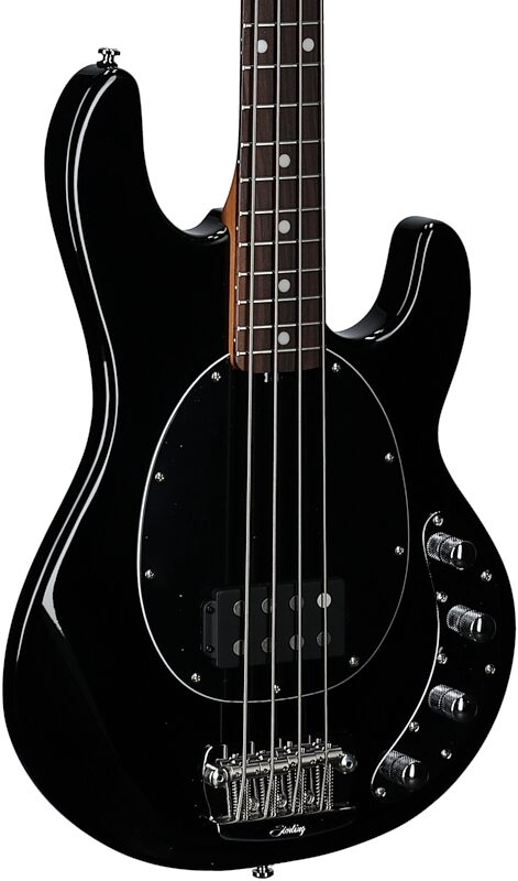 open zoom image for Sterling by Music Man StingRay RAY34 Electric Bass, Black, Rosewood Fretboard, Full Left Front