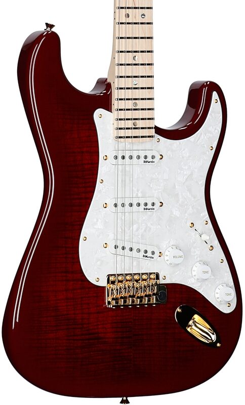 open zoom image for Fender Richie Kotzen Stratocaster Electric Guitar, Maple Fingerboard (with Gig Bag), Transparent Red Burst, Open Box (Very Good), Full Left Front