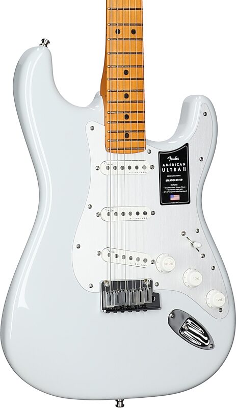 open zoom image for Fender American Ultra II Stratocaster Electric Guitar, Maple Fretboard (with Case), Avalanche, Full Left Front