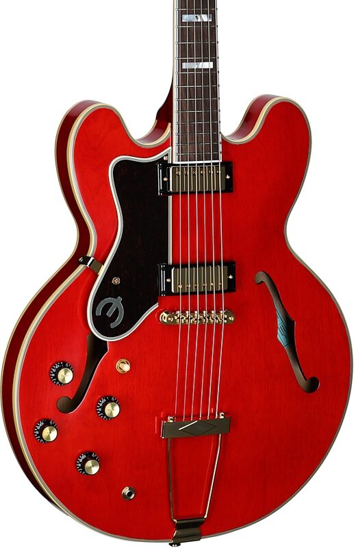 open zoom image for Epiphone Masterbilt Gem Archer Sheraton Electric Guitar, Left-Handed (with Case), Cherry, Full Left Front