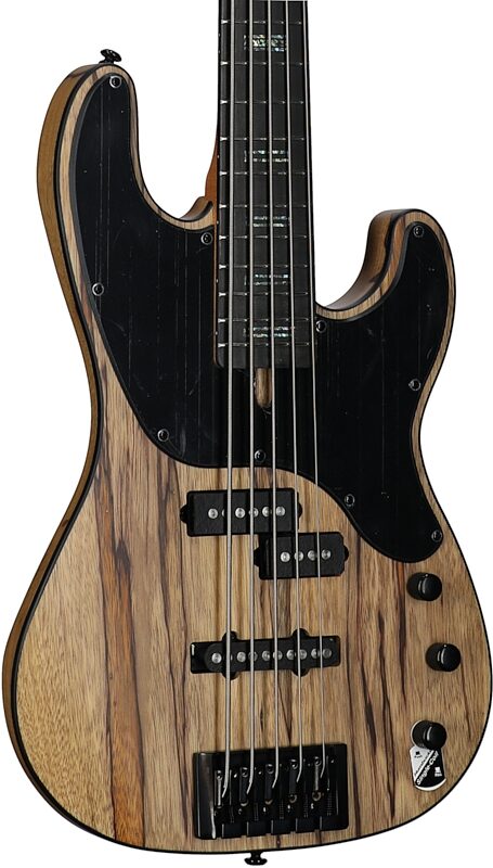 open zoom image for Schecter Model-T 5 Exotic Electric Bass, Natural Satin, Black Limba, Ebony Fretboard, Full Left Front