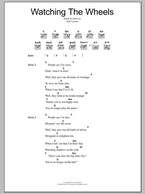 Watching The Wheels - Guitar Chords/Lyrics | zZounds