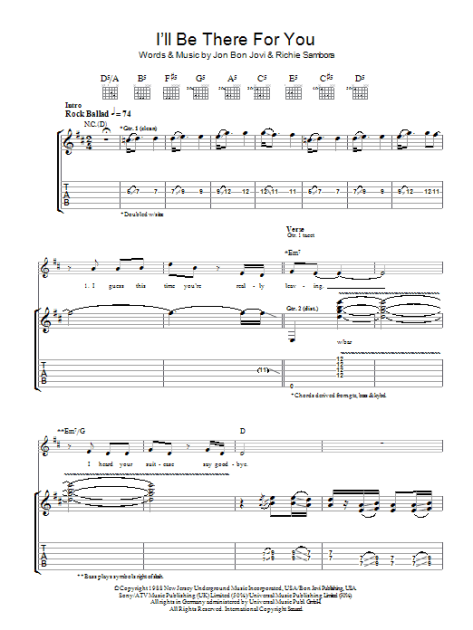 I'll Be There For You - Guitar TAB | zZounds