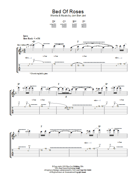 Bed Of Roses - Guitar TAB | ZZounds