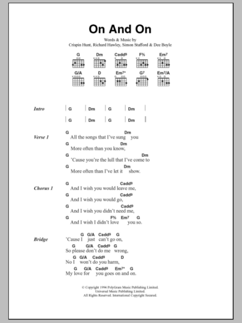 On And On - Guitar Chords/Lyrics | ZZounds