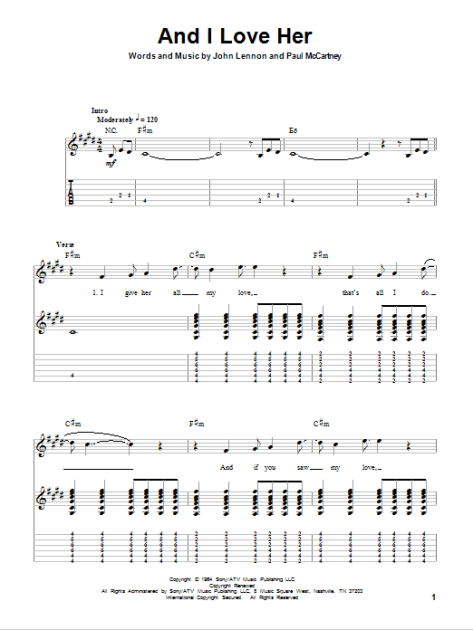 And I Love Her Guitar Tab Play Along Zzounds