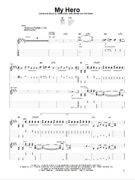 Foo Fighters My Hero Guitar Tab in E Major - Download & Print - SKU:  MN0082986