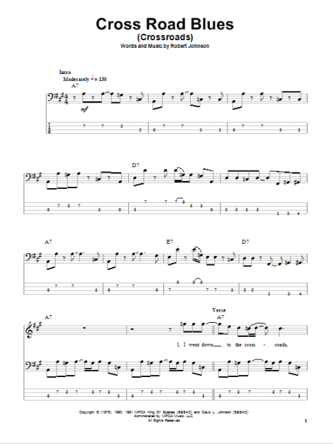 Cross Road Blues (Crossroads) Sheet Music | Cream | Guitar Tab