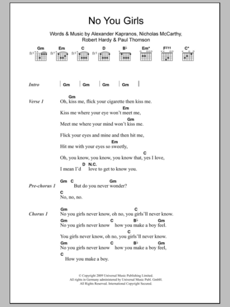 No You Girls - Guitar Chords/Lyrics | zZounds