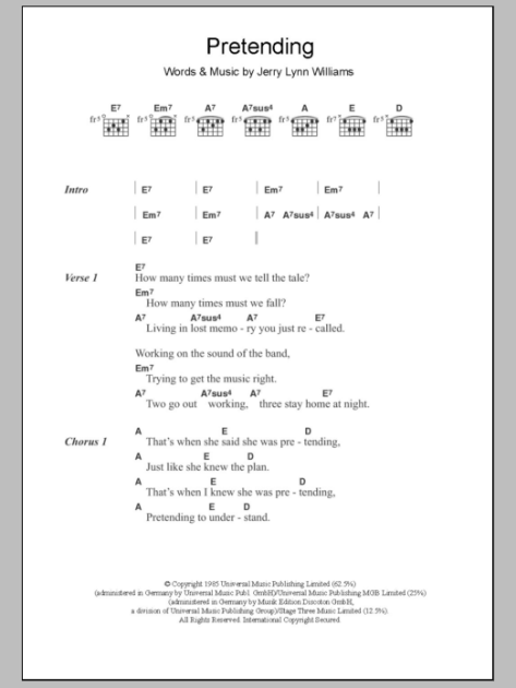 Eric Clapton: Pretending sheet music for voice, piano or guitar
