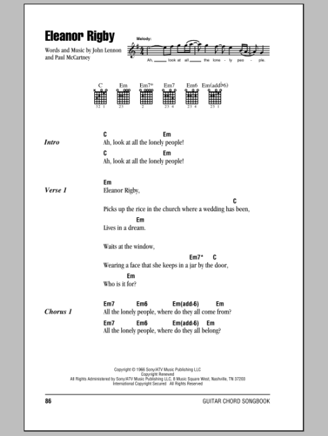 Eleanor Rigby - Guitar Chords/Lyrics | zZounds