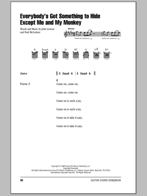 Everybody's Got Something To Hide Except Me And My Monkey by The Beatles -  Guitar Chords/Lyrics - Guitar Instructor