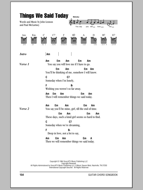 Things We Said Today - Guitar Chords/Lyrics | zZounds