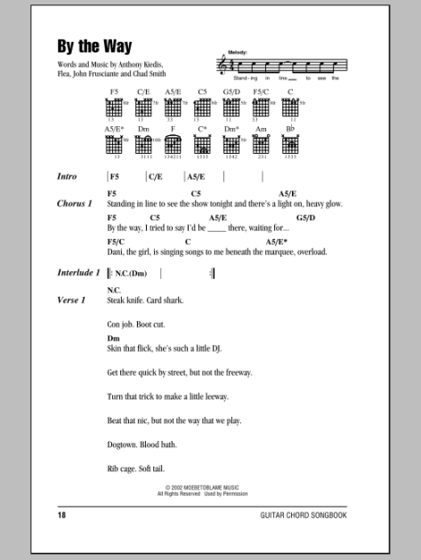 By The Way - Guitar Chords/Lyrics | zZounds