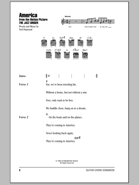 America - Guitar Chords/Lyrics | zZounds