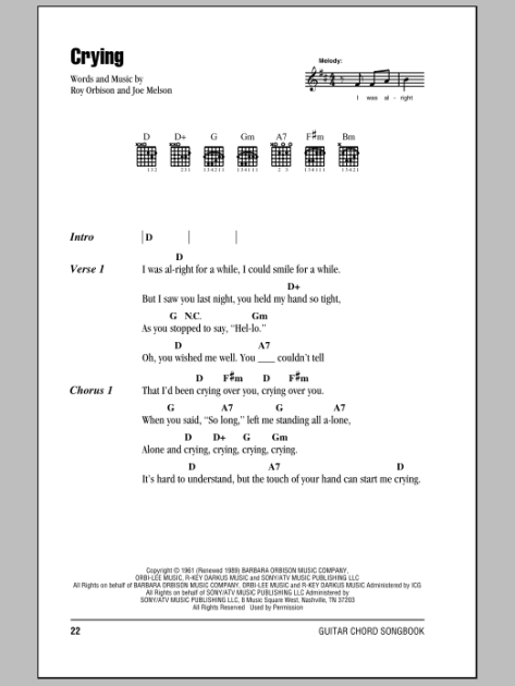 Crying - Guitar Chords Lyrics 