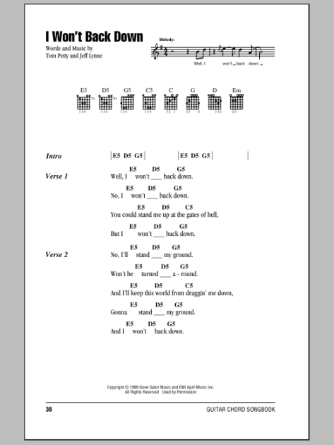 I Won't Back Down - Guitar Chords/Lyrics | zZounds