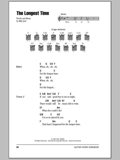 The Longest Time - Guitar Chords/Lyrics | zZounds