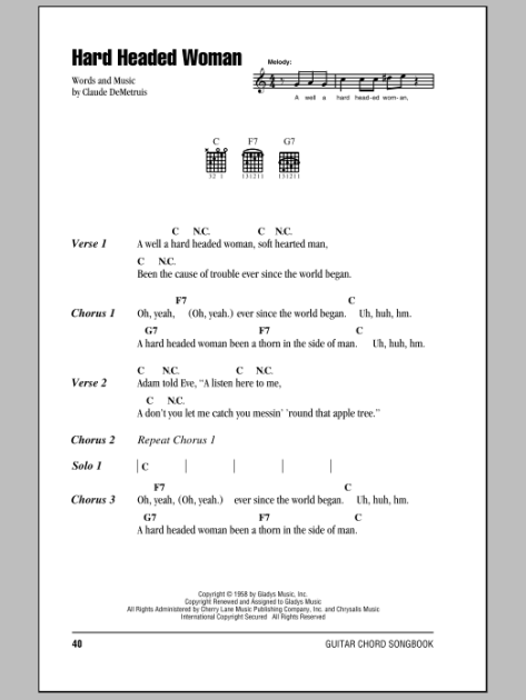 Hard Headed Woman Guitar Chords Lyrics Zzounds