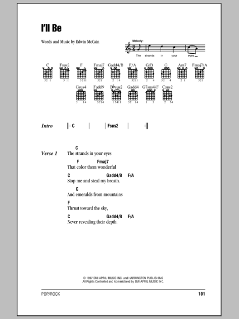 I'll Be - Guitar Chords/Lyrics | zZounds