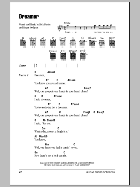 Dreamer - Guitar Chords/Lyrics | zZounds