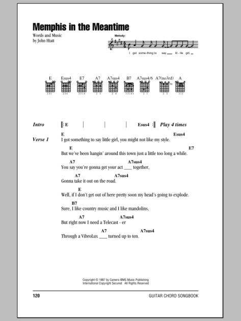 Memphis In The Meantime - Guitar Chords/Lyrics | zZounds