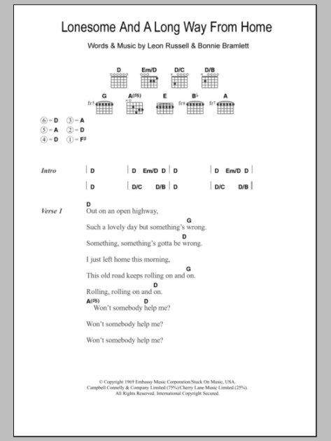 Lonesome And A Long Way From Home Guitar Chords Lyrics