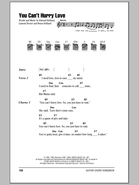 You Can't Hurry Love - Guitar Chords/Lyrics | zZounds