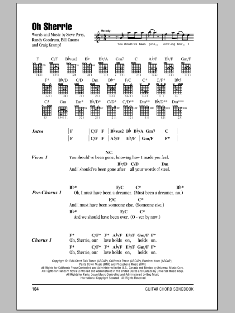 Oh Sherrie - Guitar Chords/Lyrics | zZounds